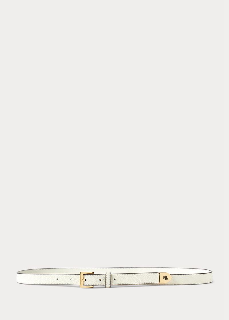 Cinturon Lauren Mujer Logo-Tip Pebbled Cuero Chile Blancas MVQDF-6235